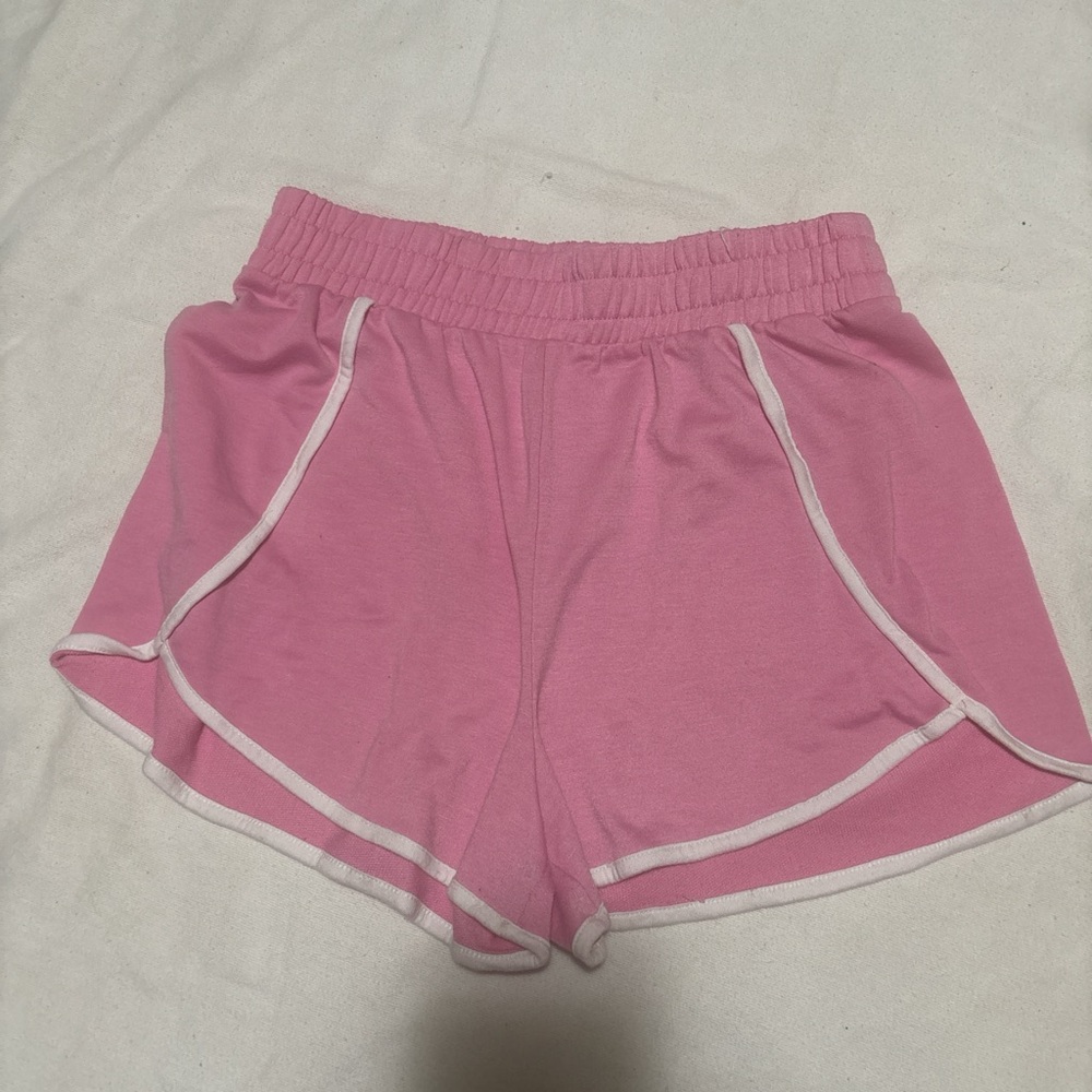 No Boundaries Women's Athletic Shorts in Pink with White Trim